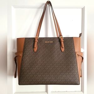 Michael Kors Gilly Large Brown Travel Drawstring Tote Bag New